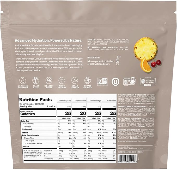 Cure Hydration | Plant-Based Electrolyte Drink Mix | No Added Sugar | FSA-HSA | - Image 2