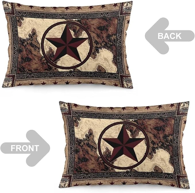 Western Texas Star Throw Pillow Covers Set of 2 Queen Size Rustic Vintage - Image 3