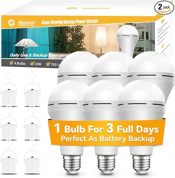 Neporal A19 Rechargeable Light Bulbs, Socket Rechargeable Emergency Light Bulb by Neporal