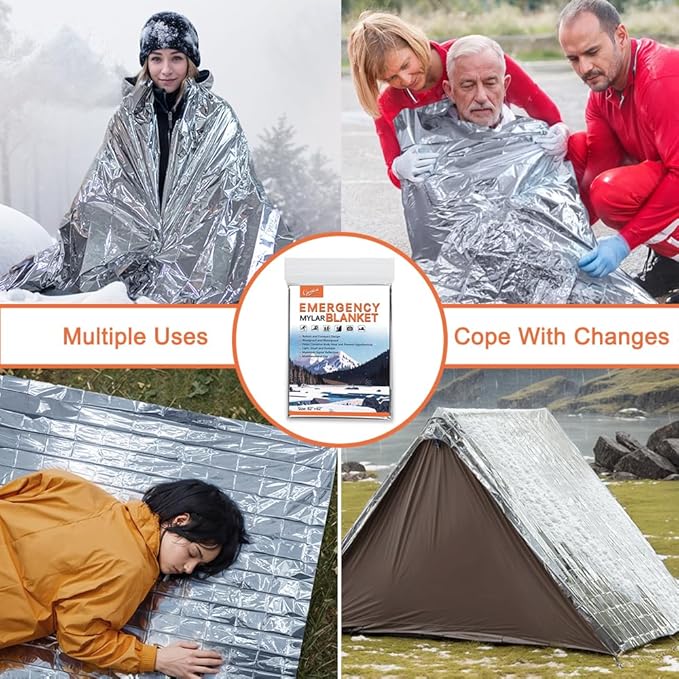 4 Pack -Large 82” x 62” Survival Emergency Mylar Thermal Blankets, Thermal - Image 4