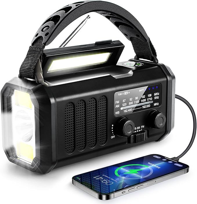 Leaton Emergency NOAA Weather Radio, 10000mAh/37000mWh, Solar Hand Crank Radio by Leaton