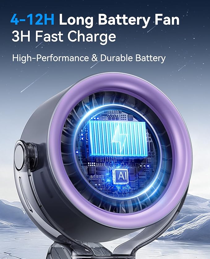 KIMMOO 4000mAh Rechargeable Portable Clip on Fan-100-Speed Touch Control - Image 4
