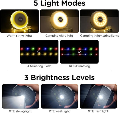 OGERY Camping String Lights, 4 in 1 Quick Storage 32.8FT Rechargeable Tent - Image 3