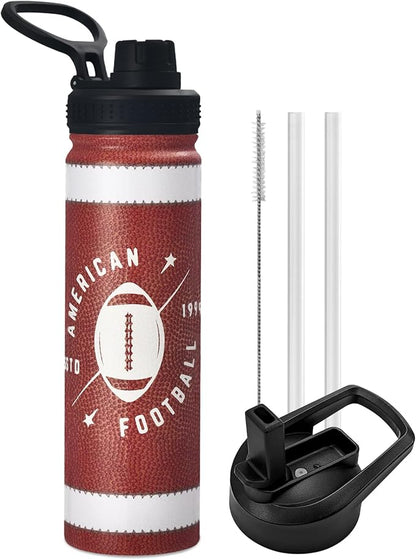 Football Water Bottle, 24 oz Insulated Stainless Steel Sports Bottle by mininoo
