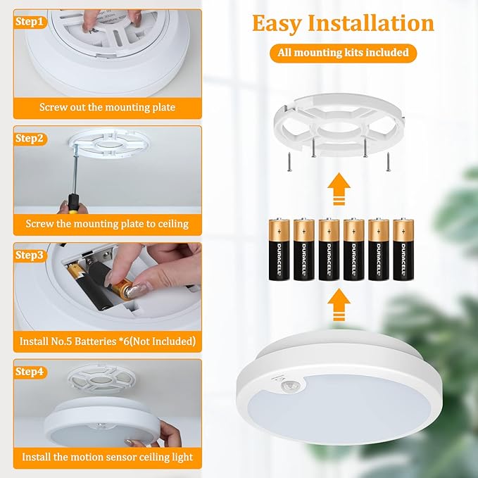 2-Pack Battery Operated Motion Sensor LED Ceiling Lights Indoor, Wireless Flush - Image 6