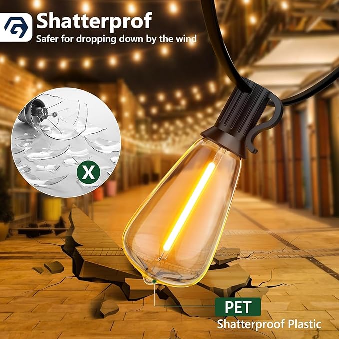GPATIO Outdoor String Lights, 25FT Shatterproof Patio Lights, IP65 Waterproof - Image 4