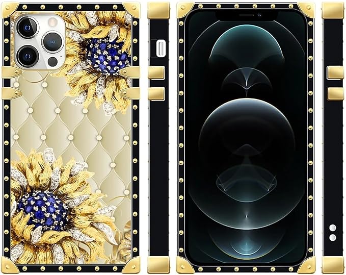 Compatible with iPhone 12 12 Pro Case, Sunflower Diamonds Leather Luxury Golden - Image 2