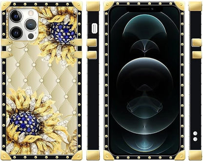 Compatible with iPhone 12 12 Pro Case, Sunflower Diamonds Leather Luxury Golden - Image 2