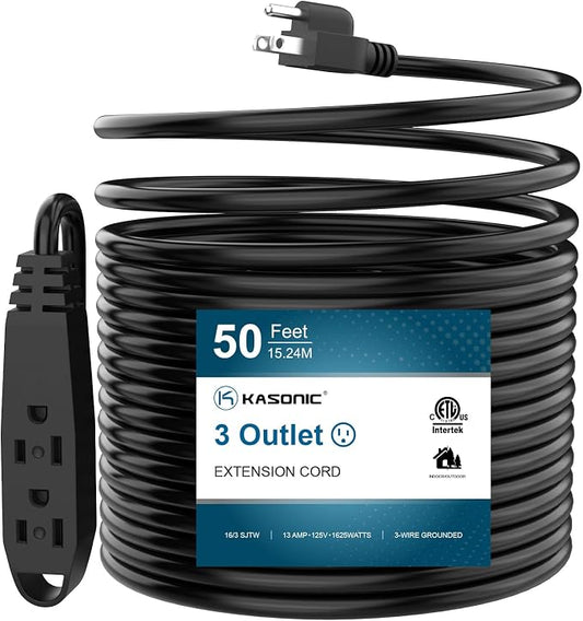 K KASONIC - 50-Feet 3 Outlet Extension Cord, ETL/UL Listed, 16/3 SJTW 3-Wire by KASONIC