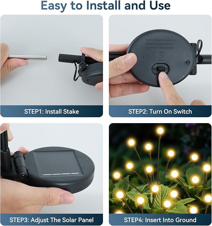 Slyuexu Solar Garden Lights Outdoor Waterproof, 2 Pack 16 LED Swaying Firefly - Image 6
