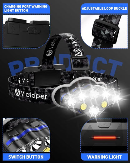 Victoper Rechargeable Headlamp 2 Pack, 8 LED High Lumen Bright Head Lamp - Image 5
