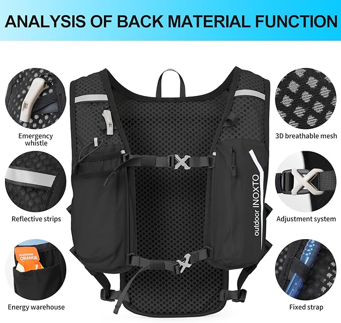 INOXTO Running Hydration Vest Backpack, Lightweight Insulated Pack - Image 4