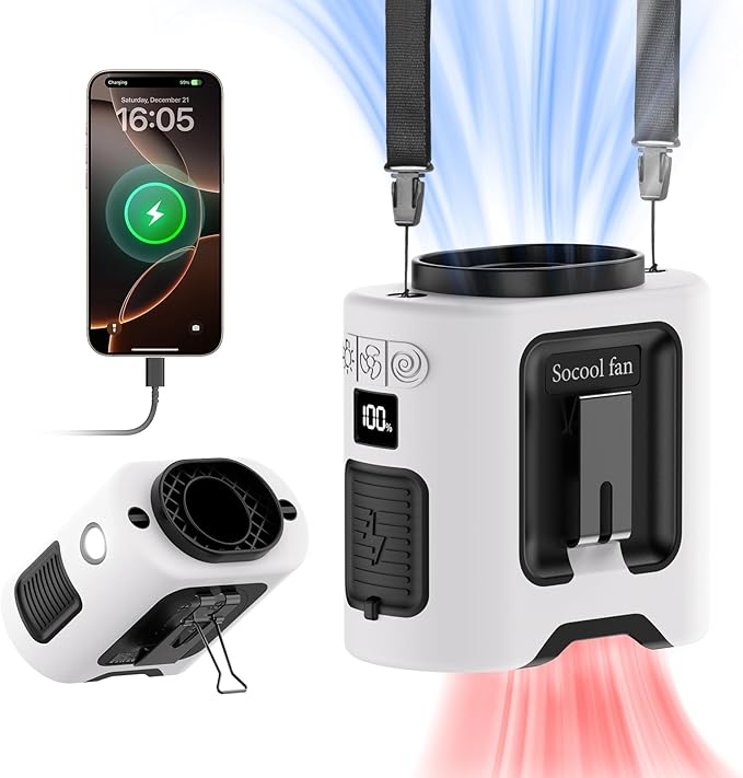 Socool 14500mAh Portable Waist Fan Clip on Belt 360 Rotation Wearable by Socoolfancoolinhand