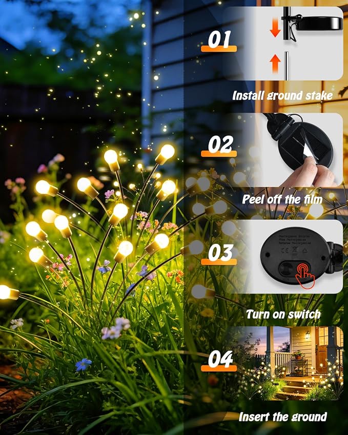 OZS 6 Pack Total 48 LED Solar Garden Lights Fairy Outdoor - Image 8
