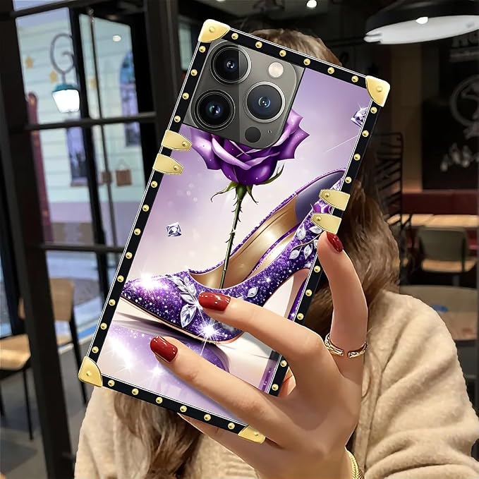 Compatible with iPhone 12 Pro Max Case, High Heeled Purple Diamond Rose Luxury - Image 6