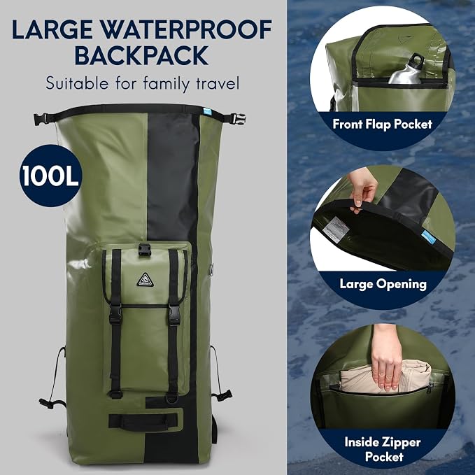 Haimont Waterproof Dry Backpack IPX7 Roll-top Dry Large Marine Dry Bag - Image 5