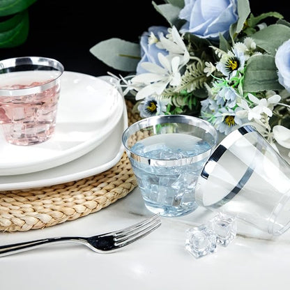 I00000 200pcs Silver Disposable Plastic Cups 9 oz Clear Plastic Cups Old - Image 5