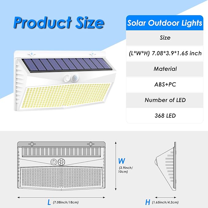 2 Pack 368 LED Solar Motion Sensor Lights Outdoor, Solar Fence Lights - Image 5
