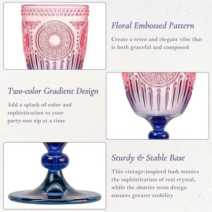 XUWAIDSGN 6Pcs Plastic Vintage Wine Glasses 13.5oz Reusable Embossed Goblet - Image 6