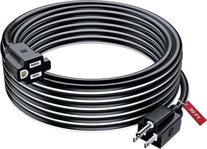 Maximm 30 Ft Black and White Extension Cord, Heavy Duty 3-Prong Outdoor Power by MaximmCable