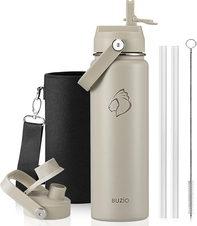 BUZIO 24 oz Water Bottle Insulated, Leakproof Stainless Steel Flask, Wide Mouth by BUZIO