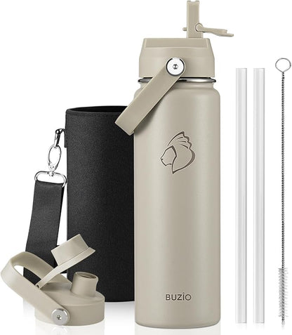 BUZIO 24 oz Water Bottle Insulated, Leakproof Stainless Steel Flask, Wide Mouth by BUZIO