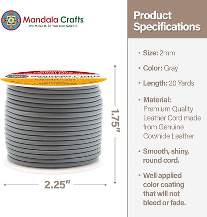 Mandala Crafts Round Genuine Gray Leather Cord - Image 4