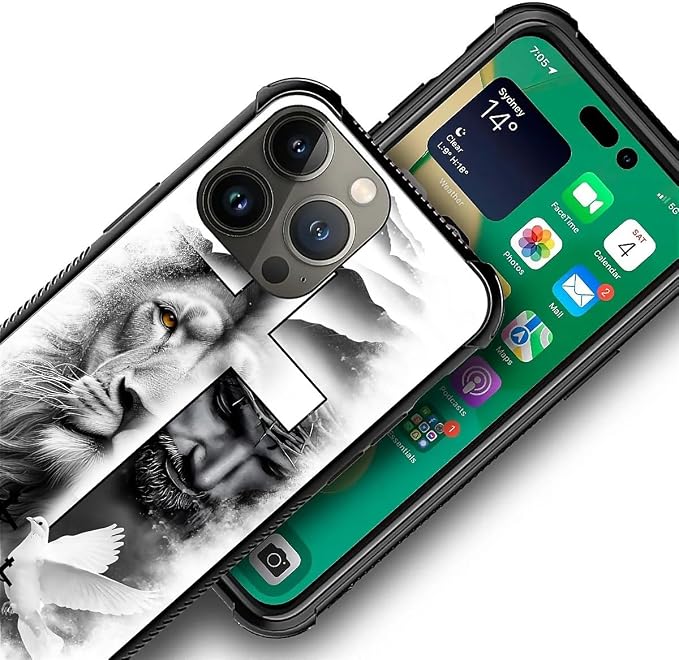 for iPhone 13 Pro Case, Lion Cross Jesus Christ Dove Pattern Graphic Design - Image 7