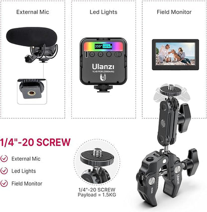 ULANZI Super Clamp Camera Clamp Mount Monitor 360° Ballhead Magic Arm Double - Image 7