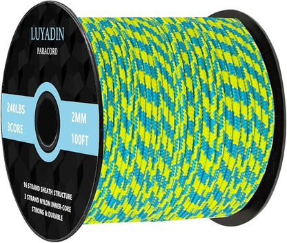 Paracord 240lb - Diameter 2mm Micro Utility Cord -3 Strand Parachute Spool Cord by LUYADIN