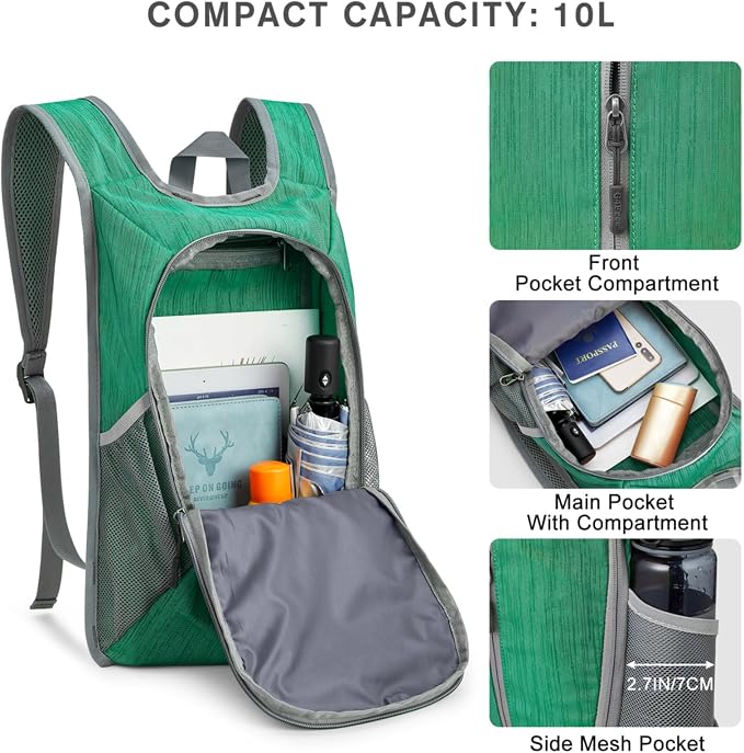 G4Free 10L Hiking Backpack Small Travel Hiking Daypack Lightweight Packable - Image 3