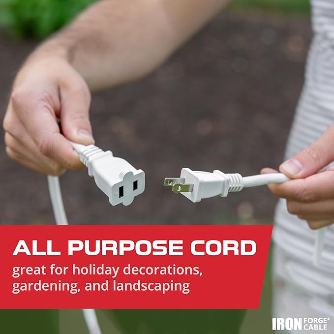 Iron Forge Cable 2 Prong Outdoor Extension Cord 25 ft, 16/2 SJTW 25 Foot White - Image 4