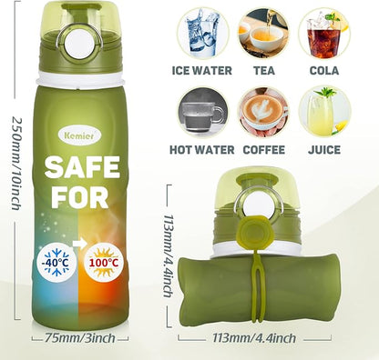 Kemier Collapsible Silicone Water Bottles-750ML, Medical Grade, BPA Free Travel - Image 6