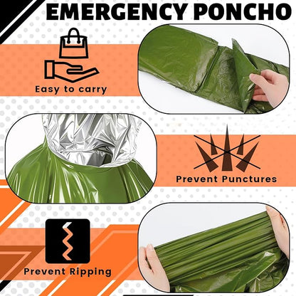 10 Pack Emergency Ponchos with Polyester Film Blanket Liner Waterproof - Image 4