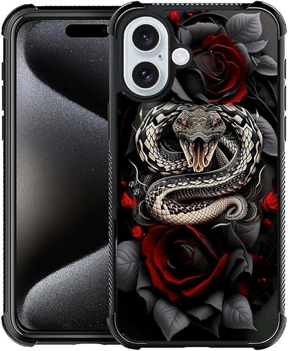 for iPhone 16 Plus Case, Entwined Rose Snake Pattern Graphic Design Girl Boy by FKBRCL4U