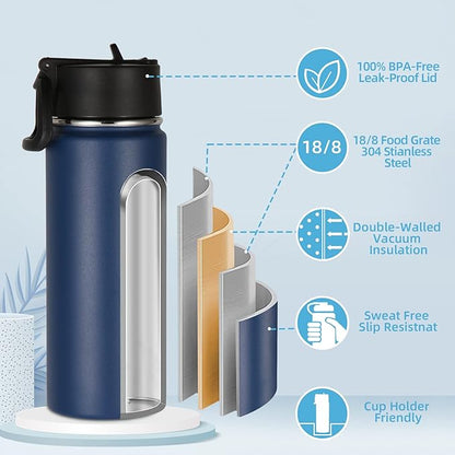 Volhoply 18oz Insulated Water Bottle Bulk 4 Pack, Kids Stainless Steel Water - Image 3