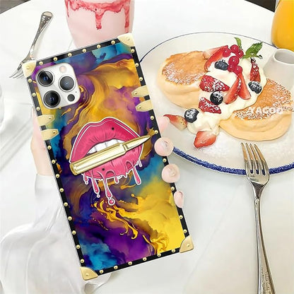 Compatible with iPhone 12 Pro Max Case, Cool Corlorful Lip Marble Luxury Golden - Image 5
