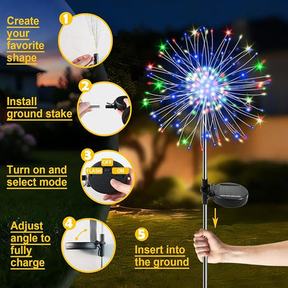 Solar Garden Lights Outdoor, 2 Pack 120 LED Twinkling Firework Lights Decorative - Image 6