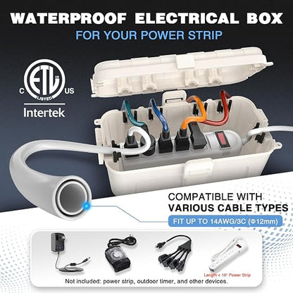 Flemoon Medium Outdoor Electrical Box, IP54 Waterproof Extension Cord Cover w/6 - Image 2