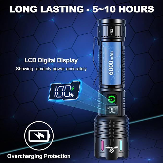 Esgreen Rechargeable Flashlights High Lumens 100000 Single 2 Modes, Super - Image 8