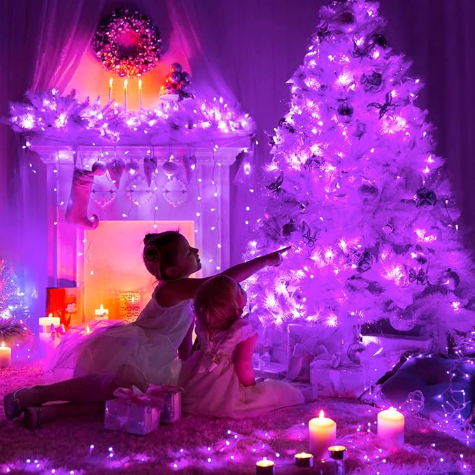 JMEXSUSS Purple Christmas Lights Indoor Outdoor Clear Wire, 66ft 200 LED Purple - Image 5