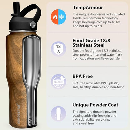 SENDESTAR 40oz Stainless Steel Water Bottle, Double Wall Vacuum Insulated Bottle - Image 4