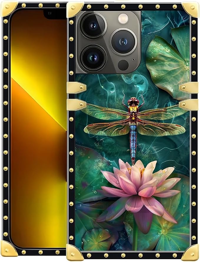 Compatible with iPhone 13 Pro Max Case, Colourful Dragonfly Pink Lily Pads by Unknown
