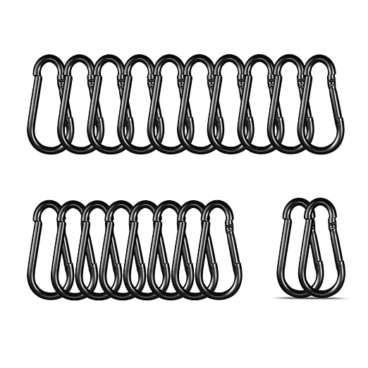 Black Carabiner, Heavy Duty Galvanized Steel Spring Snap Hook Carabiner Clips by High-PQ