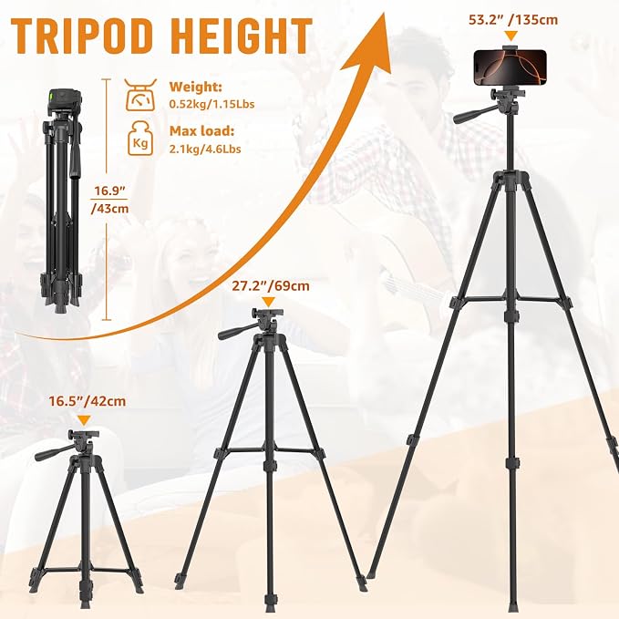 Luswemi 53'' Phone & Camera Mount Tripod Stand - Image 2