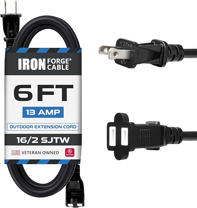 Iron Forge Cable 6 ft Black Extension Cord, 6 Foot Extension Cord by IronForgeCable