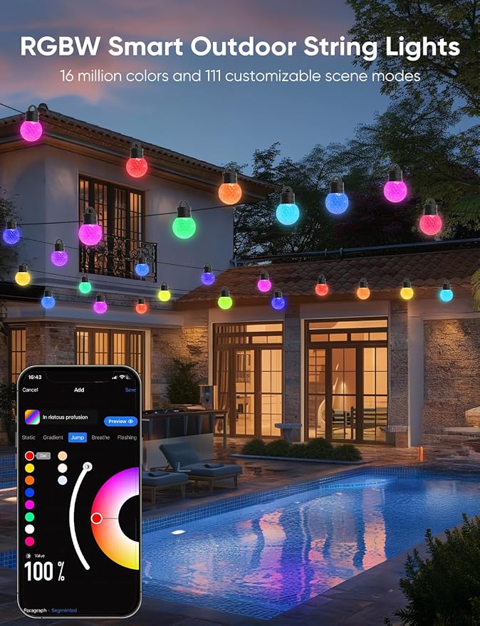 APPECK Outdoor String Lights 150ft, RGBW Color Changing Patio Lights - Image 2