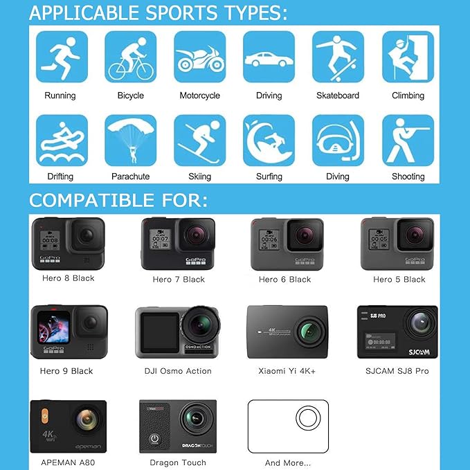Action Cameras Accessory Kit, Bonvvie 50-in-1 Sports Camera Accessory Kit - Image 7