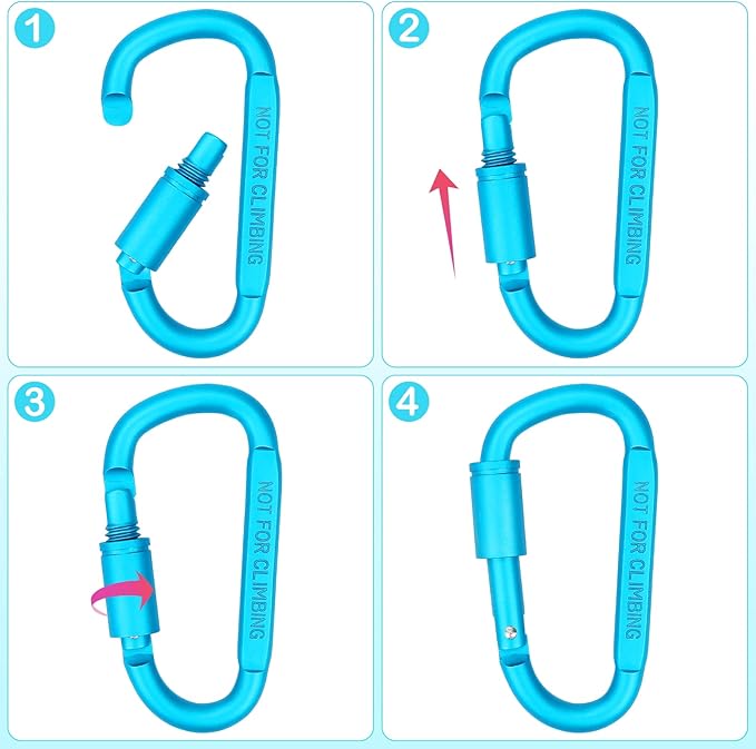 Craebuer 4 Pack Carabiner Clip, 3 inch Aluminum D-Ring Shape Locking Carabiners - Image 4