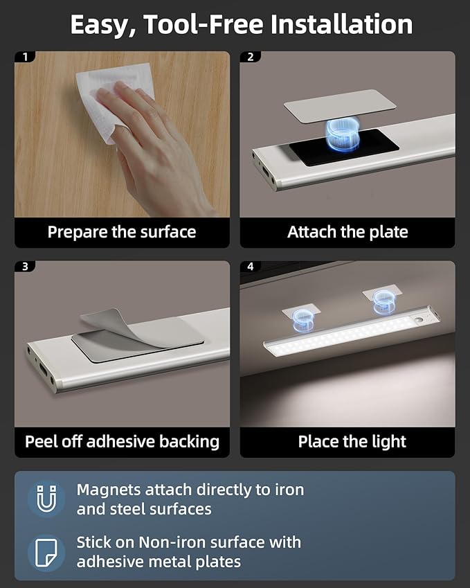 12inch Under Cabinet Lights, Motion Sensor Light Indoor, 2200mAh Rechargeable - Image 6